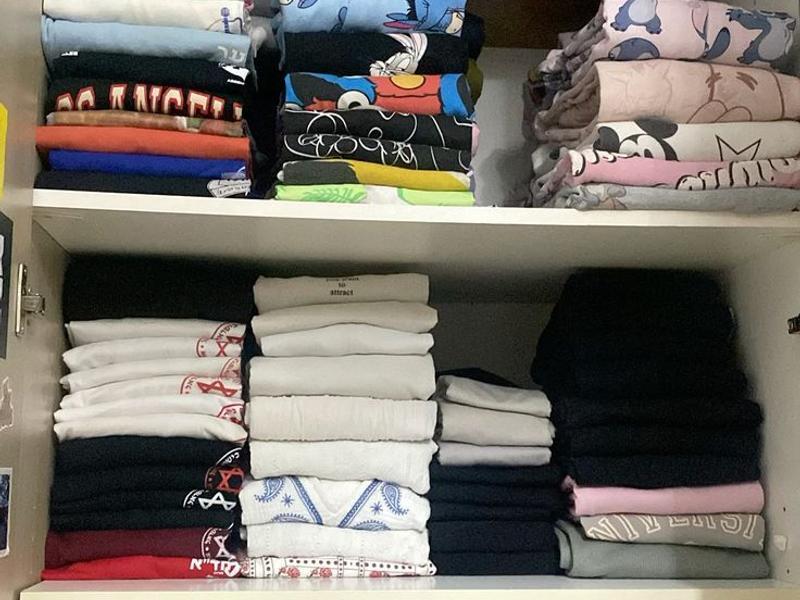 Neatly folded and organized wardrobe