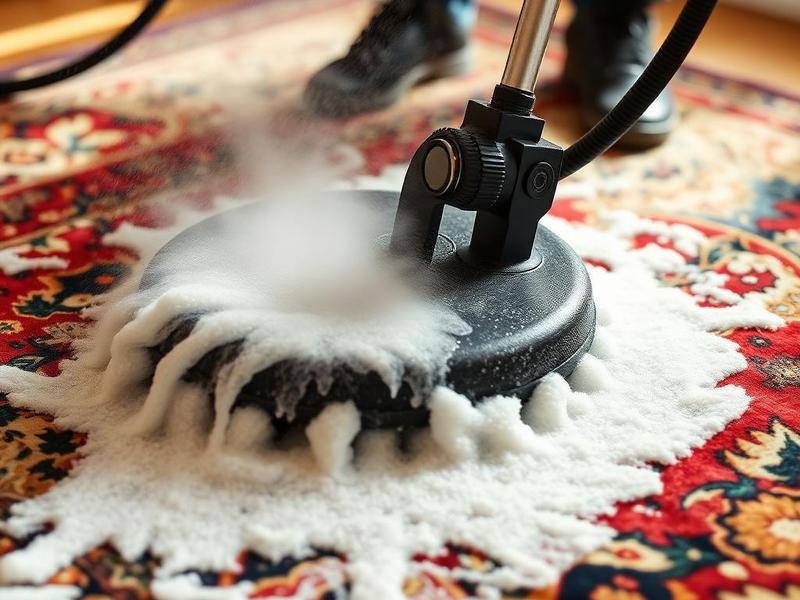 Steam cleaning of a patterned rug